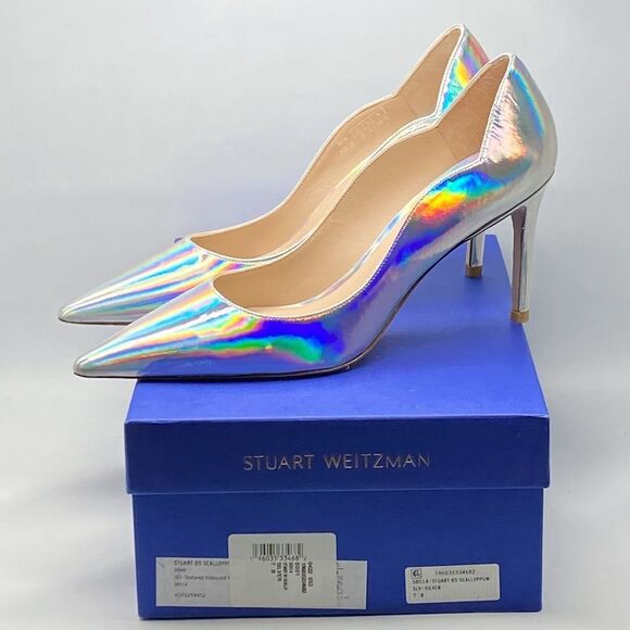Stuart Weitzman Scallop Iridescent Faux Leather Pumps size 7 - Picture 11 of 13